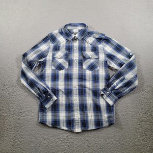 Helix Shirt Boys Large Blue Plaid Pearl Snap‎ Button Up Western Rodeo Cowboy